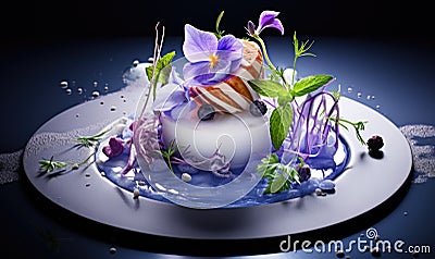 Savour the delectable flavours of gourmet food on a plate, a culinary masterpiece that tantalizes the senses Stock Photo