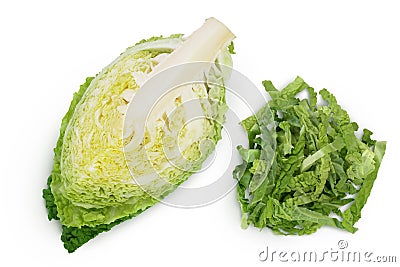 Savoy cabbage slice isolated on white background with clipping path and full depth of field. Top view. Flat lay Stock Photo