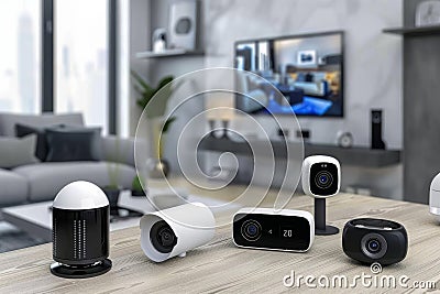 With savvy integration, user interface cameras adapt to smart home environments, using security alarms and touchscreen control pan Cartoon Illustration