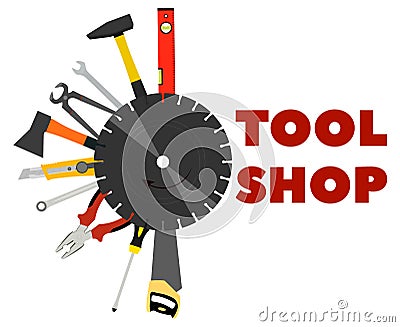 Saw, pliers, axes and other tools for construction and repair Vector Illustration