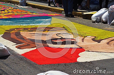 Sawdust colored carpets preparation religious summer celebration Tegucigalpa Honduras 2019 24 Editorial Stock Photo