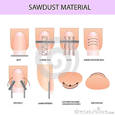 Sawdust material. Professional manicure guide, Vector illustration, infographics Vector Illustration