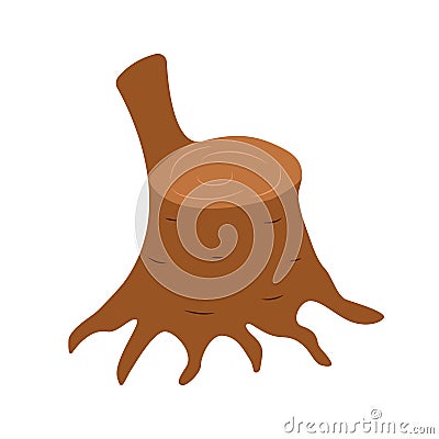 Sawed stump tree with roots. Cartoon vector Cartoon Illustration