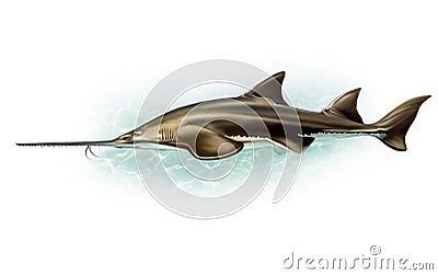 Sawfish, Pristis Cartoon Illustration