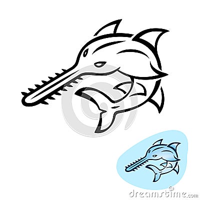 Sawfish stylized illustration. Saw shark logo design. Vector Illustration