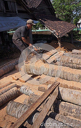 Sawing wood Editorial Stock Photo