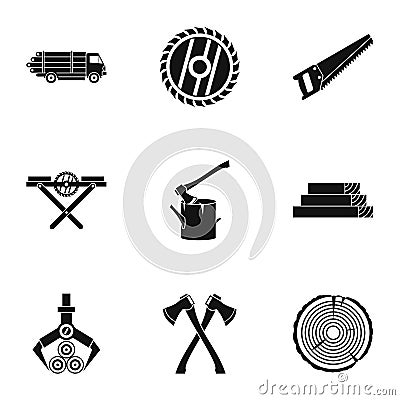 Sawing woods icons set, simple style Vector Illustration