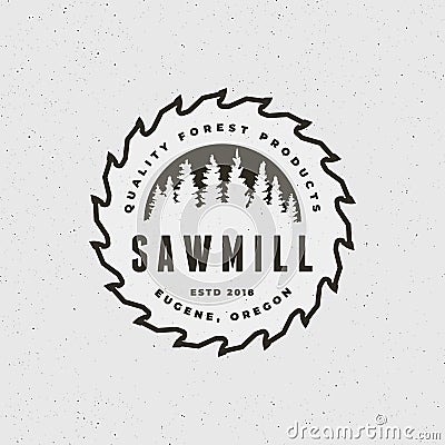 Sawmill logo. retro styled woodwork emblem. vector illustration Vector Illustration