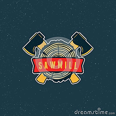 Sawmill logo. retro styled woodwork emblem. vector illustration Vector Illustration