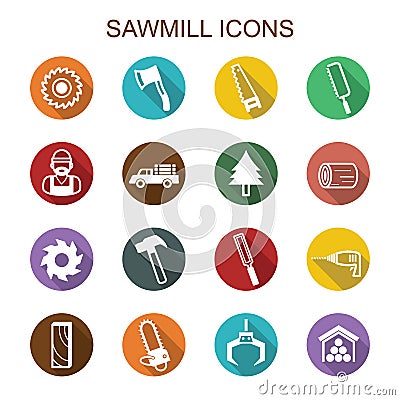 Sawmill long shadow icons Vector Illustration