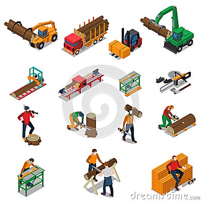 Sawmill Timber Mill Lumberjack Icon Set Vector Illustration