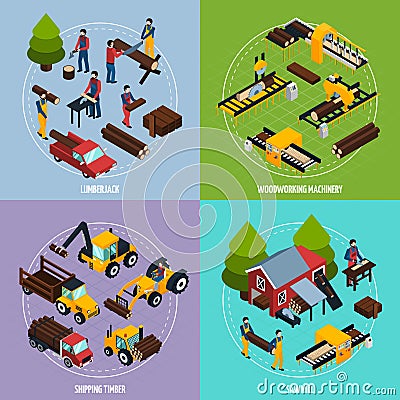 Sawmill 2x2 Isometric Design Concept Vector Illustration