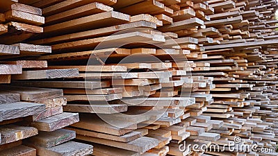 Sawn boards in a stack. lumber at a sawmill or building Stock Photo