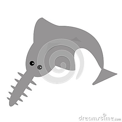 Sawshark icon. Cute cartoon funny character. Saw fish shark. Baby kids education. Ocean Sea life. Flat design. Isolated. White bac Vector Illustration