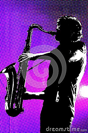 Sax player silhouetted. Stock Photo