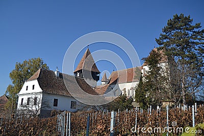 Saxon fortified church in Bazna, Transylvania Stock Photo