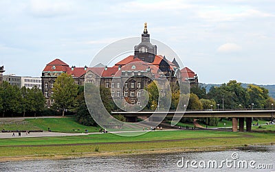 Saxon State Chancellery building on the northern bank of the Elbe River, Dresden, Germany Stock Photo