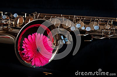 Saxophone with flower Stock Photo