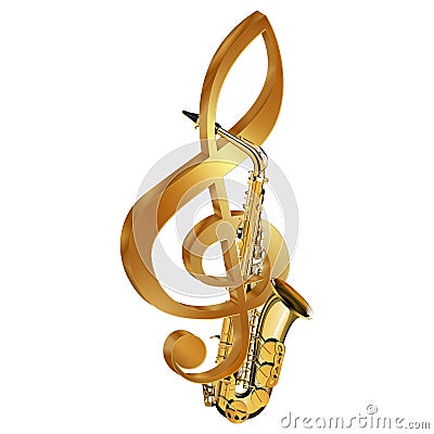 Saxophone in a gold treble clef Vector Illustration