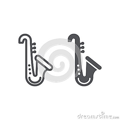 Saxophone line and glyph icon, music and instrument, trumpet sign, vector graphics, a linear pattern on a white Vector Illustration