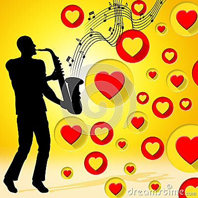 Saxophone Music Indicates Valentine Day And Acoustic Stock Photo