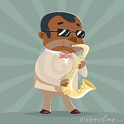 Saxophone Music Jazz Afro American Artist Concept Character Icon Cartoon Design Template Vector Illustration Vector Illustration