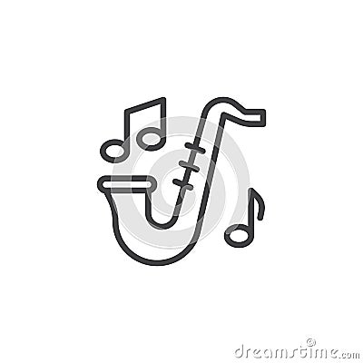 Saxophone and music notes line icon Vector Illustration