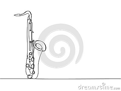 Saxophone one line art. Continuous line drawing of musical, melody, blues, saxophone, jazz, horn, music, sax, musician Vector Illustration