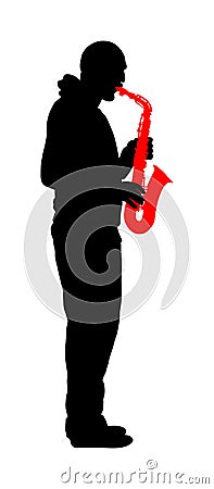 Saxophone player vector silhouette illustration. Music man play wind instrument. Music artist. Jazz man. Cartoon Illustration