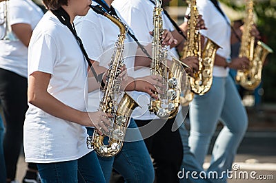 Saxophone players lined up Editorial Stock Photo