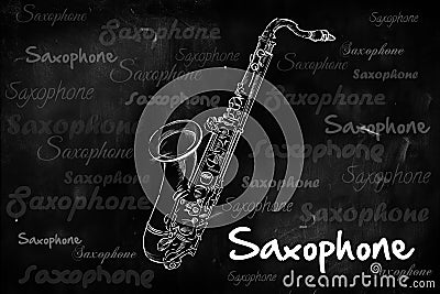 Saxophone typography sketching on blackboard Stock Photo