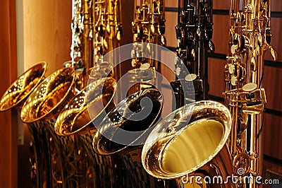 Saxophones in store Stock Photo