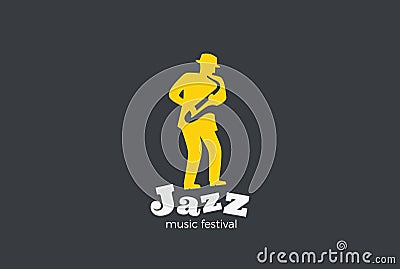 Saxophonist playing Jazz Saxophone Logo vector. Mu Vector Illustration