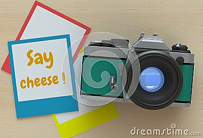 Say cheese, message on photo frame Stock Photo