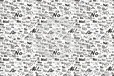 Say No. Negative reply. Refuse and disagree word pattern. Vector answer no seamless text background. Lettering Textile texture Cartoon Illustration