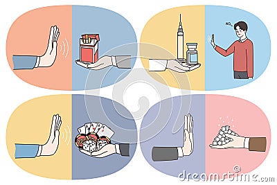 Saying no to bad habits and addictions concept Vector Illustration