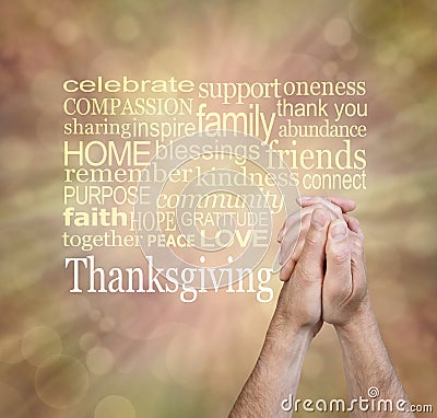 Saying Prayers for Thanksgiving Word Cloud Stock Photo