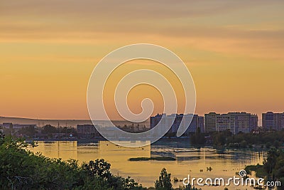 Sayran lake - evening city view, Almaty, Kazakhstan Editorial Stock Photo