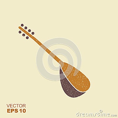 Saz turkish music instrument icon with scuffed effect in a separate layer Vector Illustration