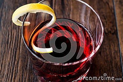 Sazerac Cocktail with lemon peel. Stock Photo