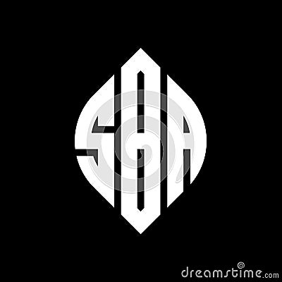 SBA circle letter logo design with circle and ellipse shape. SBA ellipse letters with typographic style. The three initials form a Vector Illustration