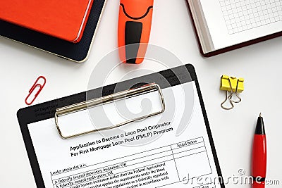 SBA form 2404 Application to Become a Loan Pool Originator For First Mortgage Loan Pool FMLP Program Stock Photo