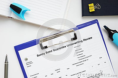SBA form 994B Surety Bond Guarantee Underwriting Review Stock Photo