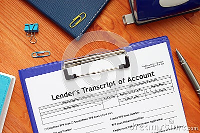 SBA form 1149 Lender`s Transcript of Account Stock Photo