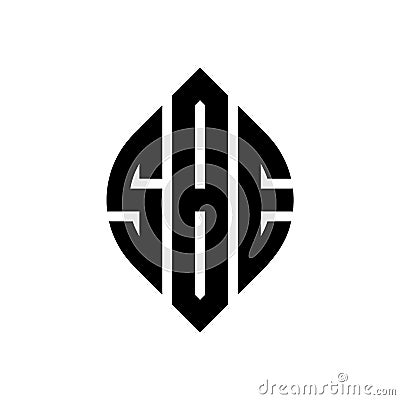 SBE circle letter logo design with circle and ellipse shape. SBE ellipse letters with typographic style. The three initials form a Vector Illustration