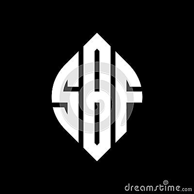 SBF circle letter logo design with circle and ellipse shape. SBF ellipse letters with typographic style. The three initials form a Vector Illustration