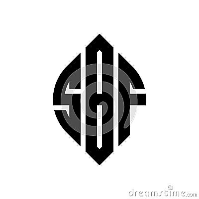 SBF circle letter logo design with circle and ellipse shape. SBF ellipse letters with typographic style. The three initials form a Vector Illustration