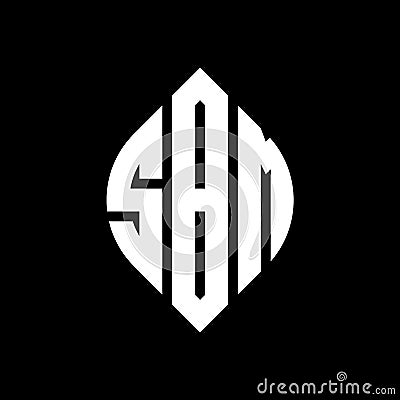 SBM circle letter logo design with circle and ellipse shape. SBM ellipse letters with typographic style. The three initials form a Vector Illustration