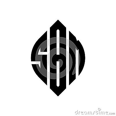 SBM circle letter logo design with circle and ellipse shape. SBM ellipse letters with typographic style. The three initials form a Vector Illustration