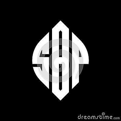 SBP circle letter logo design with circle and ellipse shape. SBP ellipse letters with typographic style. The three initials form a Vector Illustration